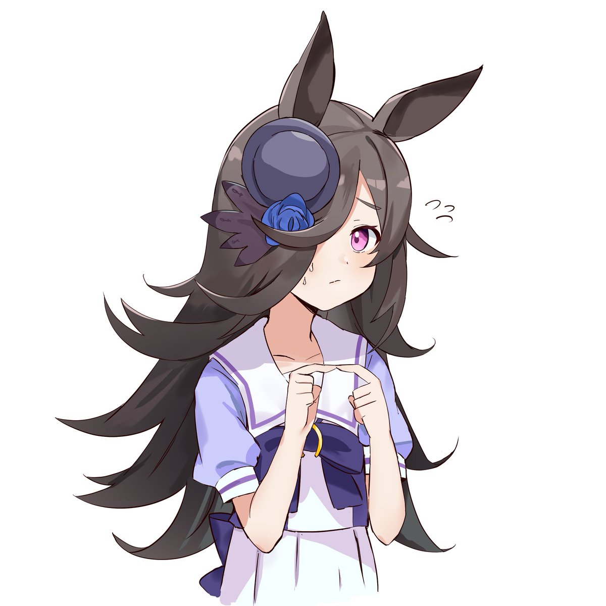 rice shower (umamusume) 1girl solo animal ears long hair horse ears white background hair over one eye  illustration images