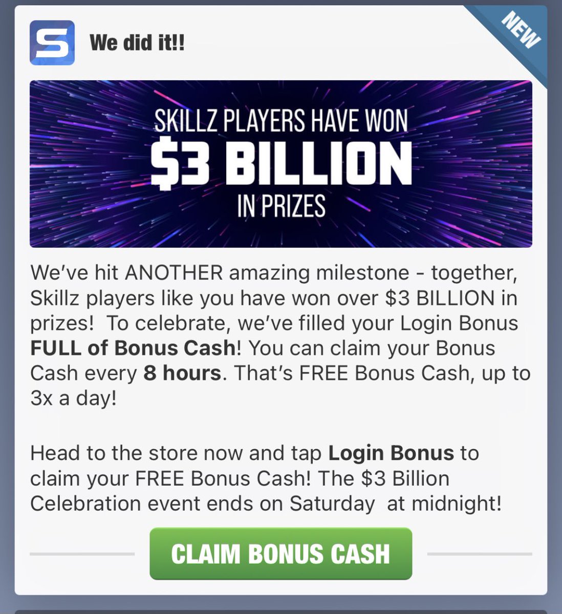 Quezztion's tweet photo. We reached another #milestone and we all want to #celebrate this with you with #FREE Bonus #Cash! Invite your friends for even more Bonus #Money @skillz #eplaystudios @tetherstudios @bigrunstudios @approofed https://t.co/a7AT00HIzF