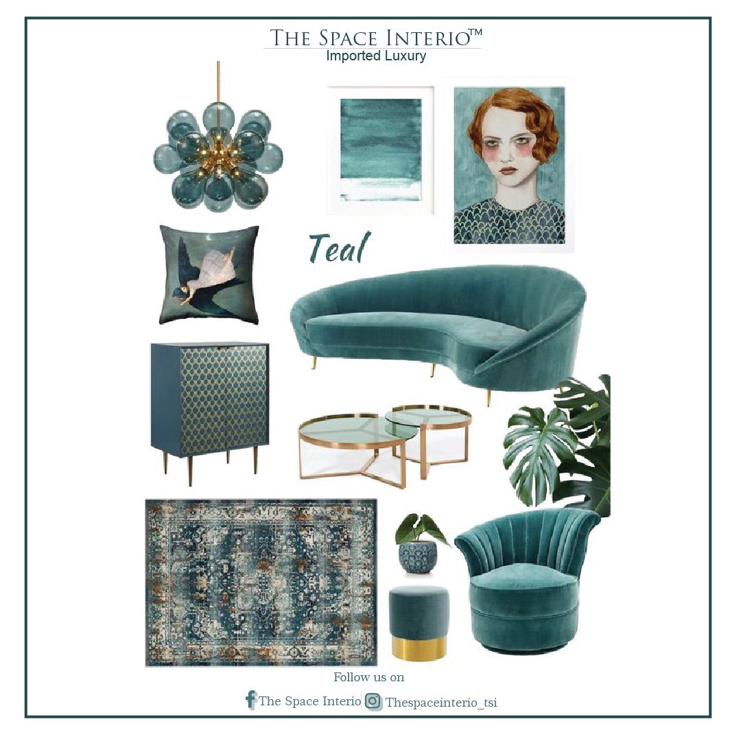 Steal the idea to fill up your space with shade of teal....                    #interio #spaceinterio #thespaceinterio #luxury #style #elegance #importers #lifestyleconsultants #importedfurniture #dreamhomedecor  #customisedfurniture #comfortliving #dreamhomesolutions