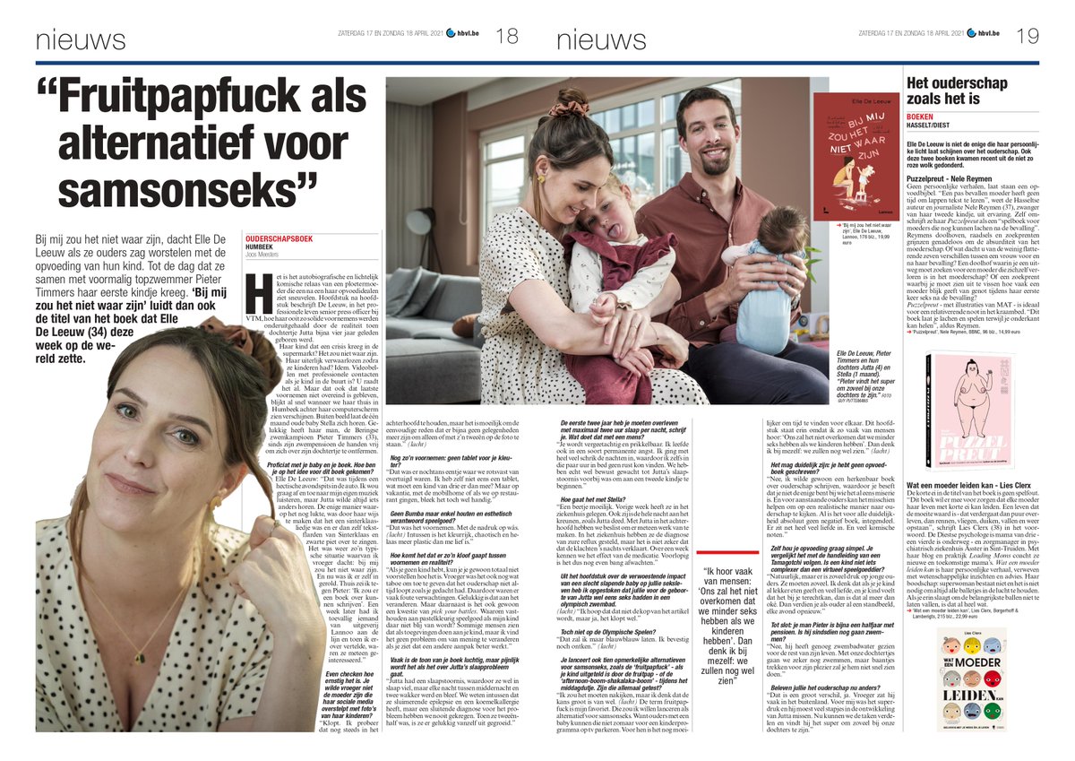 Dat ik in Het Belang Van Limburg zou staan vandaag, wist ik. Dat het een coverstuk zou zijn, niet. Wauw, wat een mooie release deze week.(#BijMijZouHetNietWaarZijn staat eveneens in NINA. In een ideale wereld zou ik dat ook even meegeven, maar hé, de baby roept. Zo gaat dat dan.)