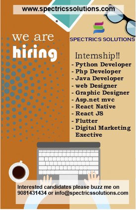 Hello Folks!! 
Greetings of the day. 

#internships #python #aspnet #java #flutter #webdesigner #graphicdesigner #digitalmarketingexecutive #reactnative #reactjs #php