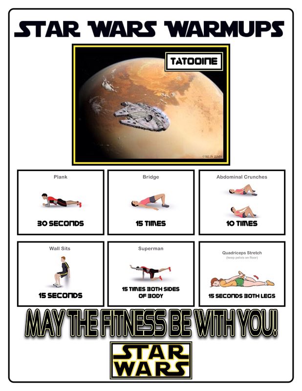 physedreview's tweet photo. As we approach #Maythe4th I will post one activity a day that is #physed related. Up first, “May The Fitness Be With You”. 
14 different station signs.
Found here...
https://t.co/eZcaUVI8S5
#pegeeks #sdinpe https://t.co/XqVunvEeno
