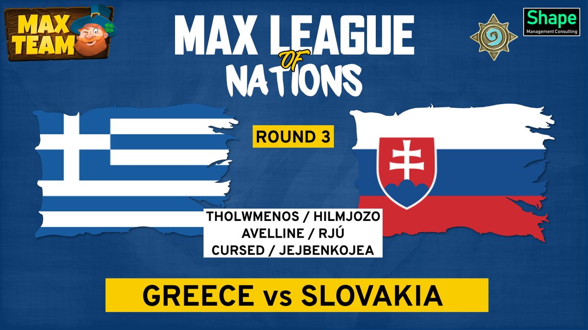 MAXTeamEsport's tweet photo. 📺#OnMAXTV

The 🇪🇺 #MAXLeagueOfNations continues AT 9PM on the #MAXTV! Will Greece get a second victory?

🇬🇷 #Greece vs 🇸🇰 #Slovakia
@tholwmenosHS / @MichalJoezefek
@AvellineHS / @Rjuosaurus
@Cursed_hs / @Benko_HS

#HearthStone #AnimatingEsport
https://t.co/GyyiV1bx7N https://t.co/mbIBYtGJdU