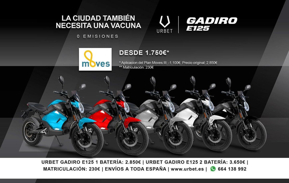 Aprovecha el Plan #Moves y llévate tu #URBET GADIRO E125⚡️ a un precio increíble. Tramitamos tu subvención.