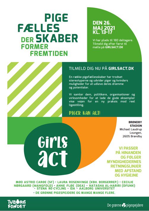 pia_bjerre's tweet photo. Når I lige om lidt går i gang med at planlægge alle de vilde ting, man nu kan finde på at lave med mere end 5 mennesker, så glem ikke at tilmelde jer GIRLS ACT konferencen d. 26. maj! Temaet er pigefællesskaber der former fremtiden og det bliver vildt ☘️🤩 #ligestilling https://t.co/Fpdgi45rfK