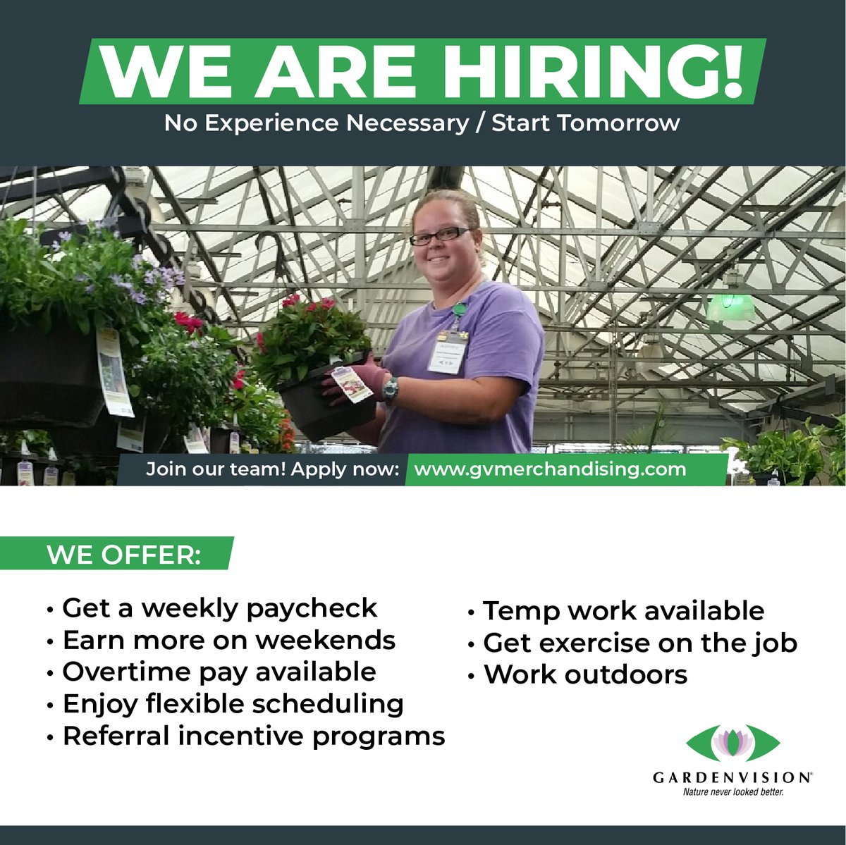 We are hiring! #gardencenter #springtime #workoutside #flowers #Nature #HIRINGNOW #joinourteam
