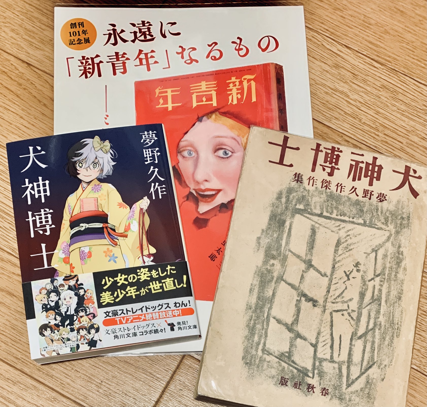 ゆーた 新青年 展で文ストコラボカバーの 犬神博士 を買ってしまった 着物の帯に角川文庫を挟んでるけどこの時代に角川文庫なんて無かっただろと突っ込むのは野暮か しかし 少女の姿をした美少年が世直し のキャッチーぶりよ T Co