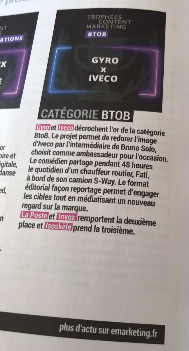 HowStriking's tweet photo. Well done #TeamGyro @Gyro_Paris @IVECO @Emarketing_fr #awards #contentmarketing @dentsuFR https://t.co/jQXCZsibsR