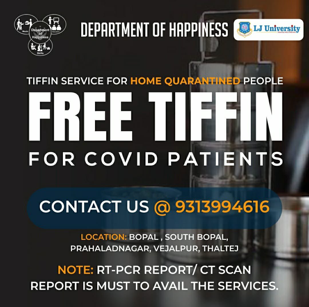 #Covid #COVIDSecondWave

After Anandniketan now there is another educational institute in #Ahmedabad for free tiffin service with some conditions.

LJ UNIVERSITY

Credit: <a href="/ektainlove/">ektainlove</a>

<a href="/imBhupendrasinh/">Bhupendrasinh Chudasama</a> <a href="/EduMinOfIndia/">Ministry of Education</a>