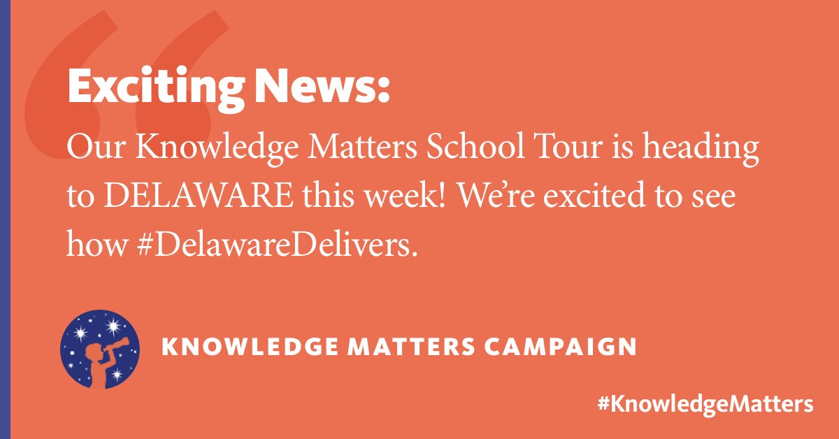 Our  #KnowledgeMatters School Tour is excited to get on the road again this week!We'll visit  @SeafordBluejays and  @cape_sd to see knowledge-building curriculum in the hands of Delaware teachers.Follow along, starting on Monday! #DelawareDelivers