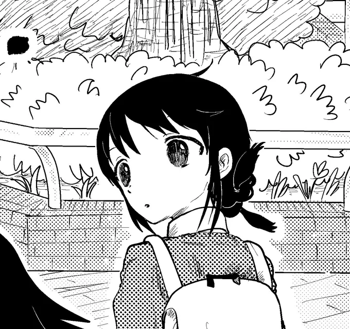 自分的には結び方で前に流れているので風が吹いた時の可動域としてむしろ上に行くことがあるとかんがえている
奥のおさげは適当な気がする 