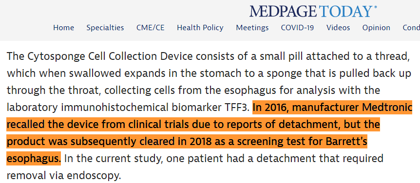 16/ If achieve:1% -> $227mm5% -> $1.13BnWe believe  $PAVM is a superior product vs. competition.Other endoscopy requires effort, capital equipment or time.Med device giant  $MDT rolled out Cytosponge. Though slow to gain traction, product also usable in any office.