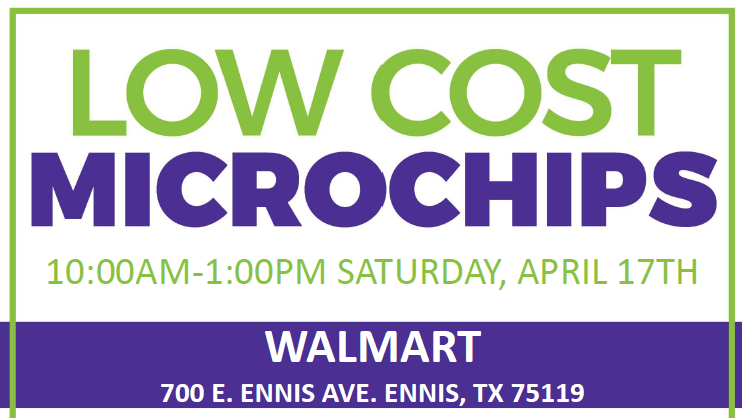 spcaoftexas's tweet image. TODAY ONLY! Microchips for dogs owned by Ellis County residents are just $5 - meet us at the Walmart in Ennis from 10am - 1pm. #elliscounty #ennistx