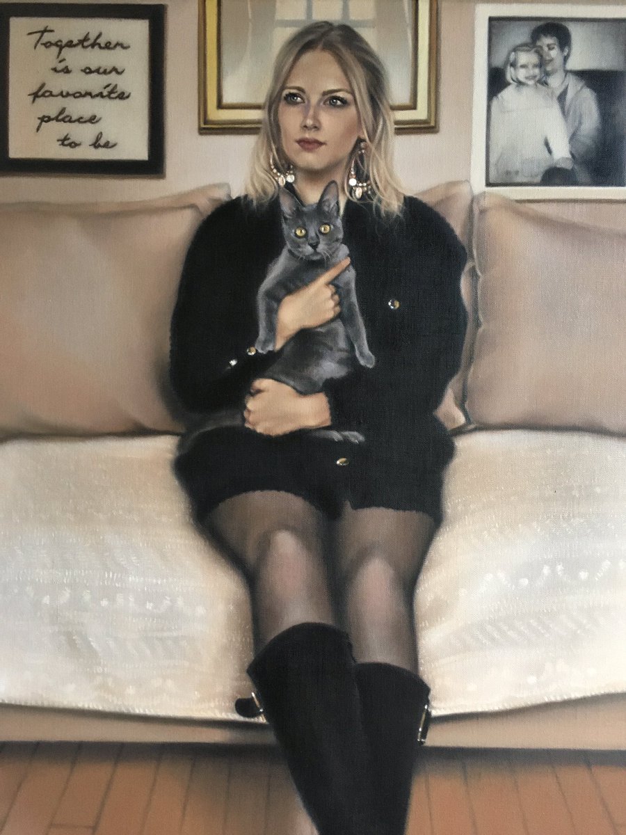 Clara & Nala - detail. 
Finished off today....maybe. So difficult knowing when to stop !!
#oilpainting #portrait #painter #peintre #peinture #portraiture #figurativeart #ArtistOnTwitter #artwork #womanartist #womenarts #feminineart #womeninart #cats #cat #CatsOfTwitter #rosegold