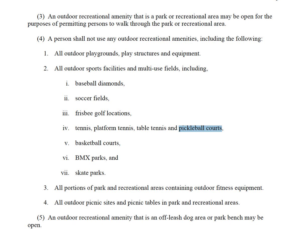 Ontario's closure of outdoor recreational activities (including pickleball!) to control #COVID19 does not make sense. 

Outdoor activities are vital for mental &amp; physical health, especially with stay-at-home orders.

Science is clear: Outdoor COVID transmission is extremely rare.