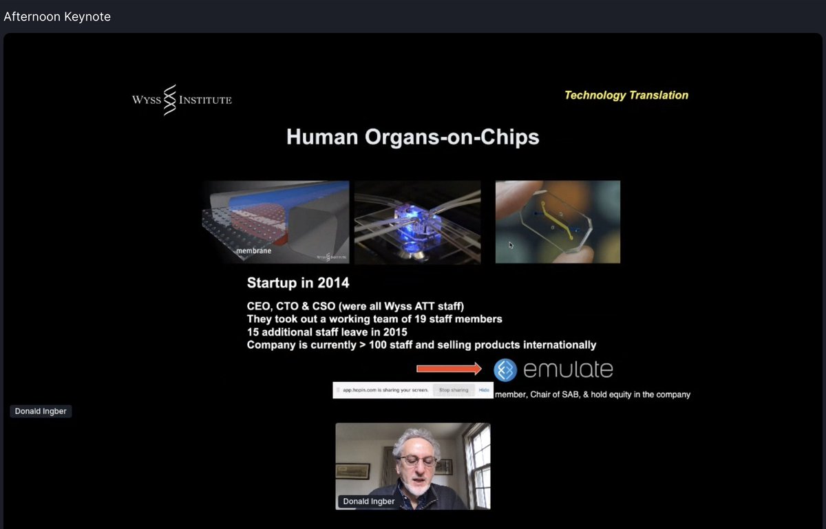 Now hearing from David Ingber of the <a href="/wyssinstitute/">Wyss Institute</a>  on his work creating artificial organs 🫁 and entrepreneurial applications.
Join free: hopin.com/events/oxford-…