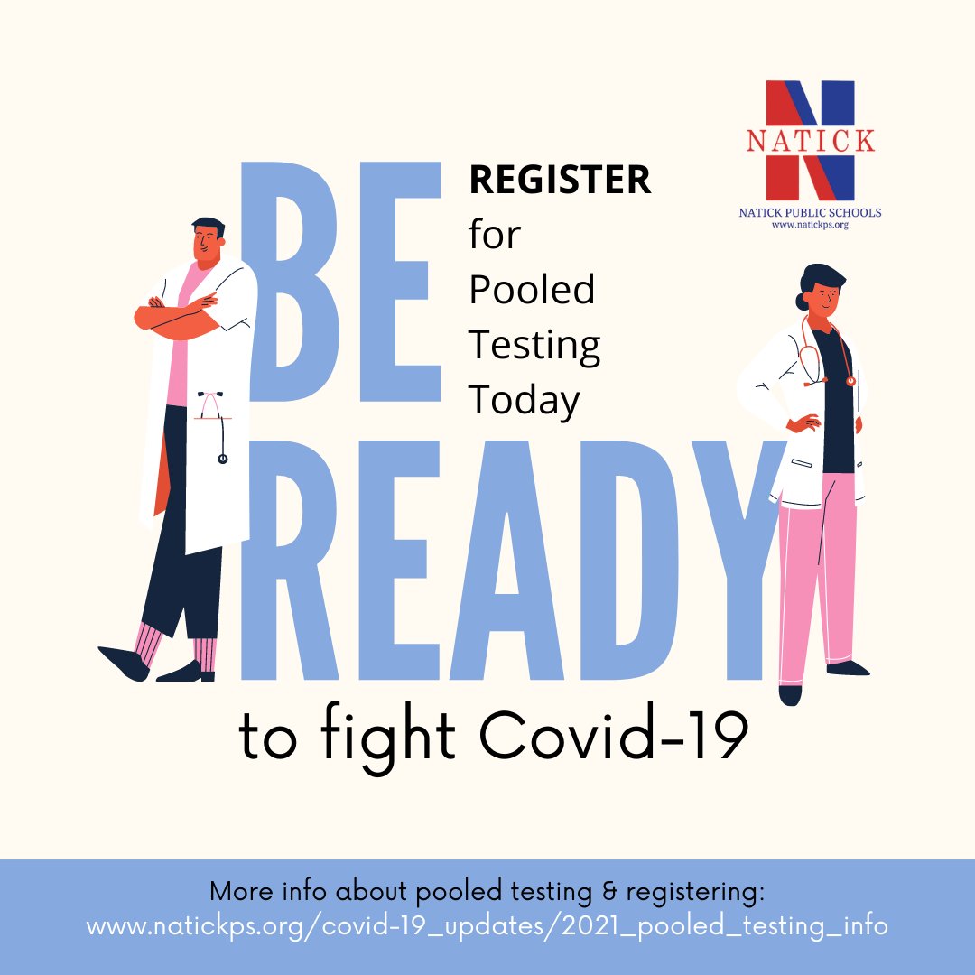 natickps's tweet image. Hello, NPS! April Break is a great time to remind you to register your student for pooled testing for return-to-school! The program is voluntary but is STRONGLY encouraged to help reduce the spread of COVID-19.

REGISTER TODAY: ow.ly/29jh50EqPAr (cc: @annapnolin)