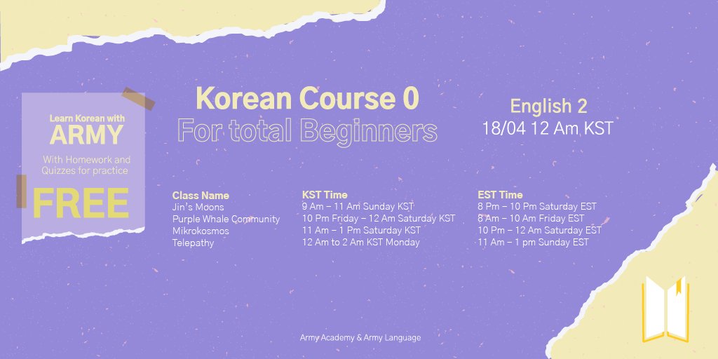 armyacademics's tweet image. ARMY! The second form to join our KOREAN COURSE is open now. If you are interested in learning Korean fill it out 👇💜

🔗forms.gle/xpoB7qqRqpe2zx…

‼️ this form is for classes in English ‼️ 

#ARMYLingo ⟬⟭  #Dynamite #BestMusicVideo #iHeartAwards @BTS_twt