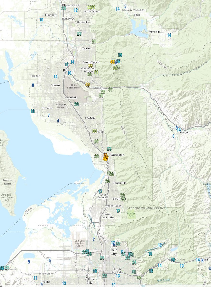 NWSSaltLakeCity's tweet image. Still seeing gusts this morning around 50 mph at the I-15 / US-89  split. Not as windy elsewhere for the northern Wasatch Front. Winds should be on a downward trend through the morning hours. Wind Advisory continues through noon from Bountiful to North Ogden. #utwx #utwind