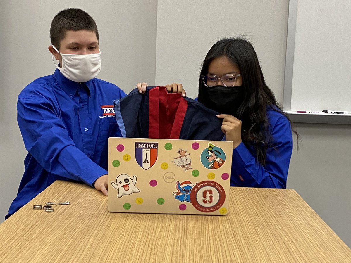 Emily Dunn and Lauren Seiler rocking their Fashion Design Semi finalist interview at TSA virtual state contest! Teammates Francisco Santibanez and Darian Kanu joined from home.
<a href="/kaye1332/">Dr. Kaye Williams</a> <a href="/LamarCISDCTE/">Lamar CISD CTE</a> @LCHSMrsKing <a href="/mustang_tsa/">Mustang TSA</a>
