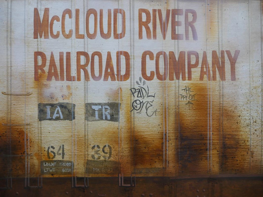 Last_Stat's tweet photo. McCloud River Railroad Company (closeup) hand-painted acrylic on vinyl 15” x 58” #exploringNFT #NFTtocome https://t.co/JGsjbpLFUQ