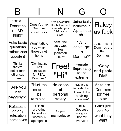 dommextra's tweet photo. So I made a bingo card for all the stuff sub guys do that I find annoying. https://t.co/BQjEoJBXOr