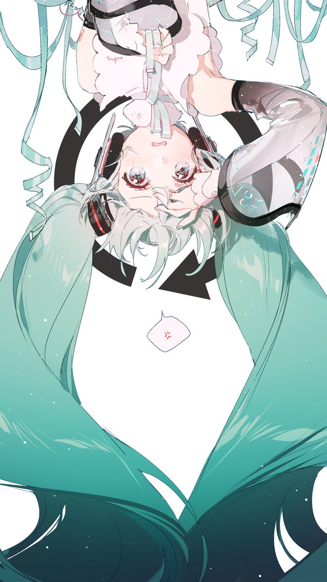 hatsune miku 1girl upside-down solo long hair detached sleeves twintails ribbon  illustration images