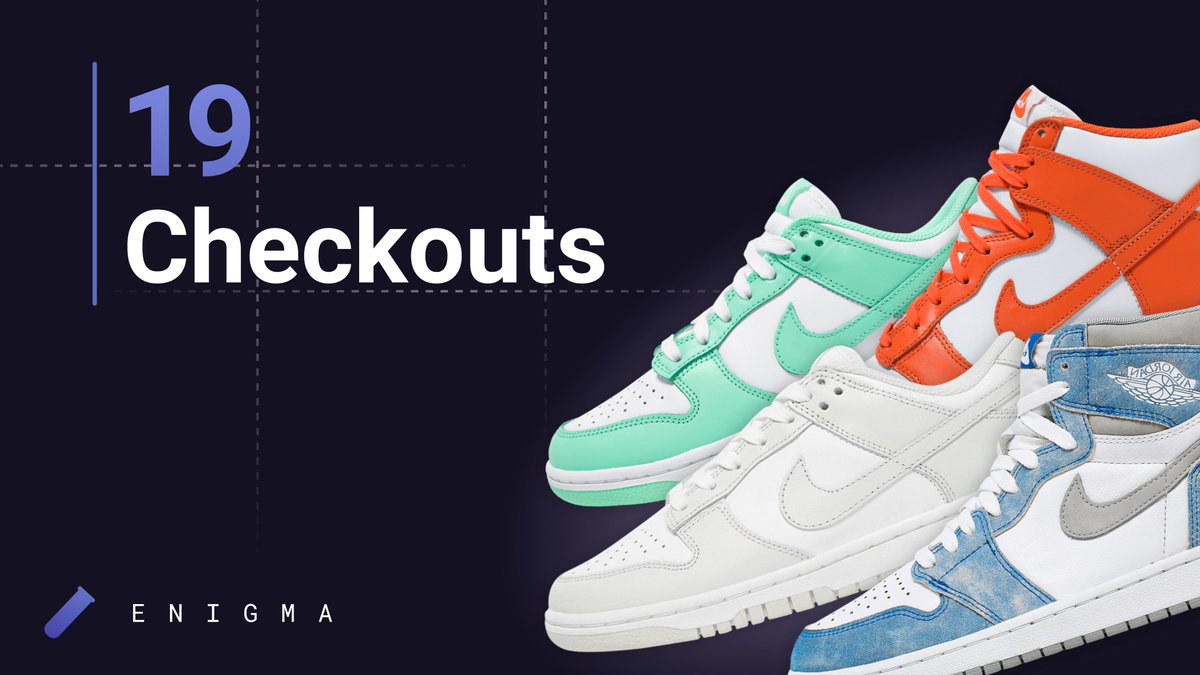 EnigmaScript's tweet image. A wonderful day!

With our first few testers, we were able to secure a total of 19 Dunks/AJ1 Highs on the latest releases.

Perhaps a key for the 4's for a retweet?🚀🧪