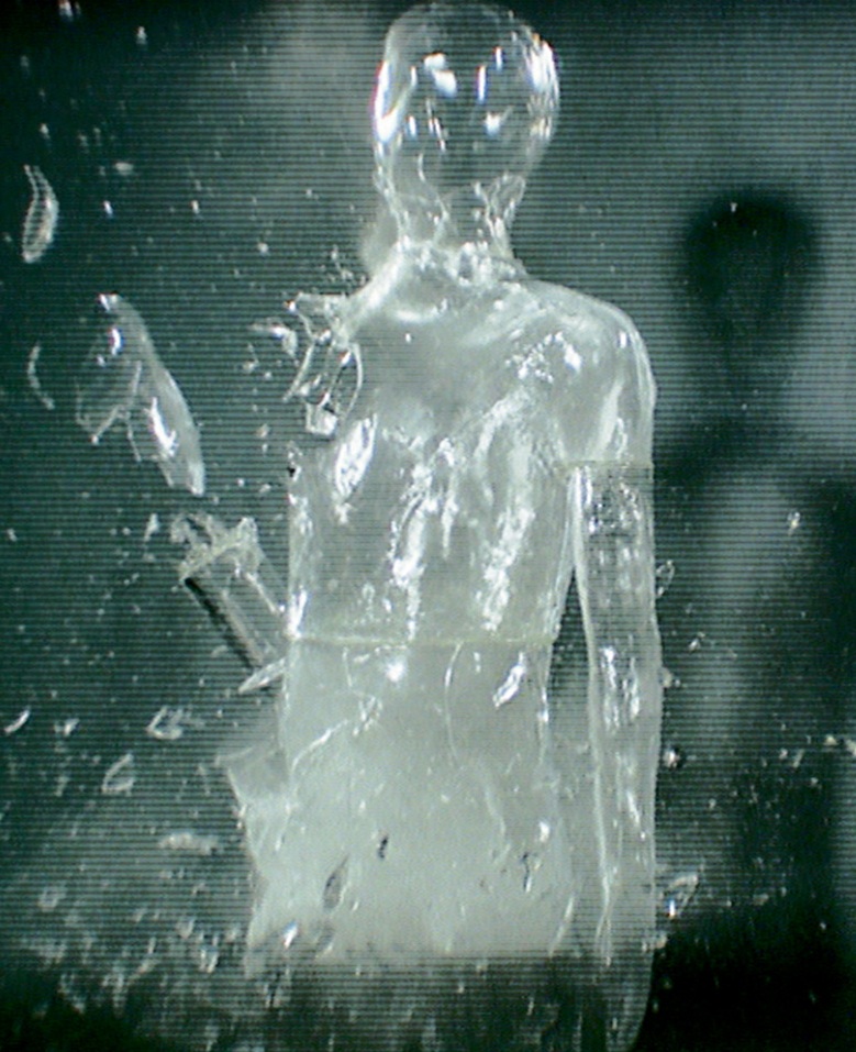 The iconic Massive Attack album art for "100th Window" was a photoshoot involving 10 x 5ft glass human figures being exploded.  The figures were made by a glassblower from Brixton &amp; this was his last job before he retired.
Photographs: Nick Knight