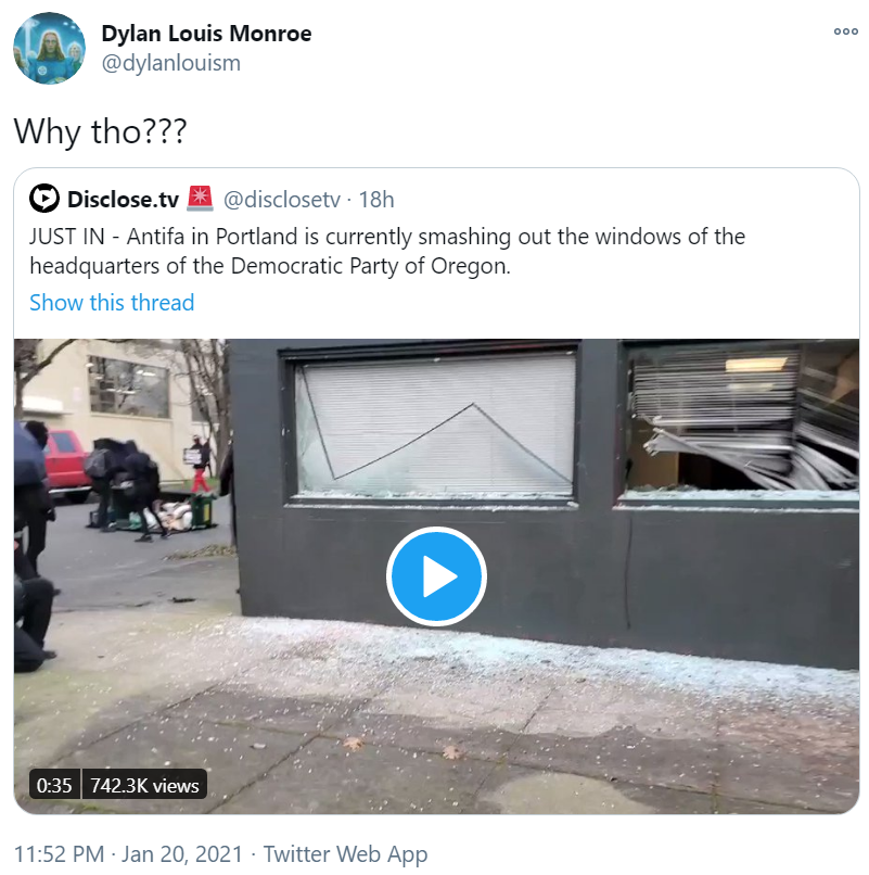 zei_squirrel's tweet photo. whenever antifa is trending bc of some deranged right-wing hysteria I'm reminded of when they claimed it was a secret plot by democrats and biden to create chaos under trump. most of them immediately memory-holed that without any issue, but some were left profoundly confused https://t.co/WjEGItWmvN