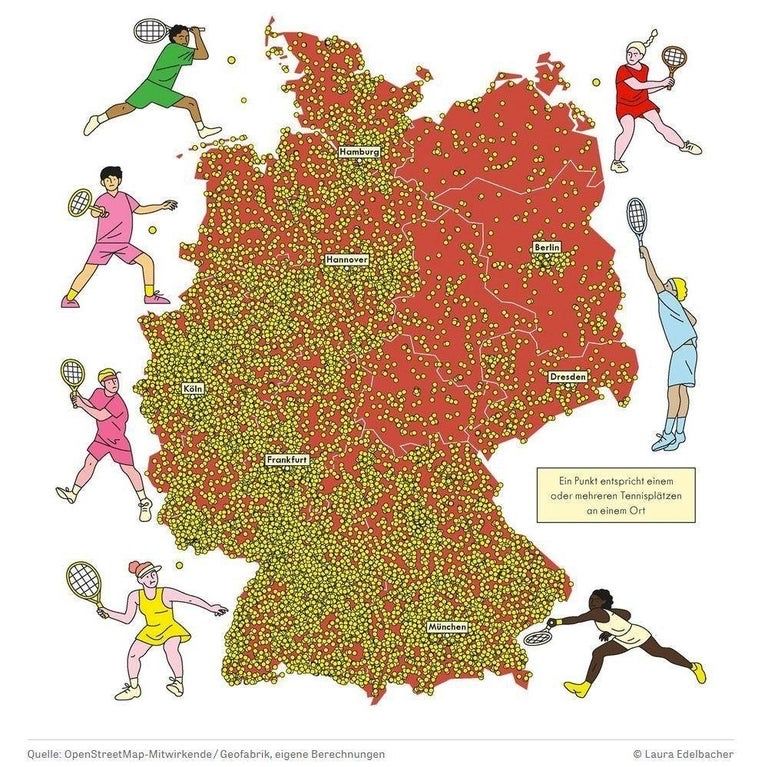 simongerman600's tweet image. Tennis courts in Germany. Yet another map that indirectly shows the old borders of Germany.  buff.ly/3trt6uN