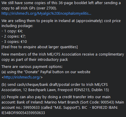 IrishMECFSAssoc's tweet photo. 2/2
See image for details of how to order the International Consensus Primer on ME, if you're in Ireland
#MyalgicEncephalomyelitis #MEawareness #ICCME #MEICP #MEICPRIMER #PWME4ICC #MyalgicE #PwME #MyE #MEeps #NeuroME #livingwithME #CanYouSeeMENow #mewarrior #MEaction https://t.co/I7zclMf27B