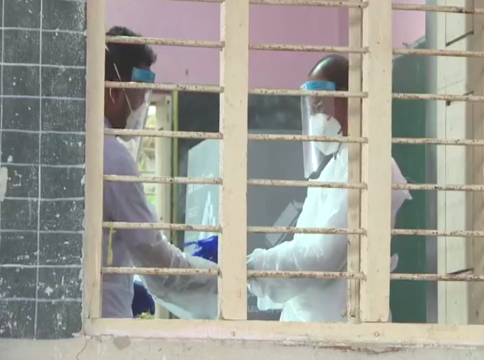 ANI's tweet image. Karnataka: BJP candidate Pratap Gowda Patil, who has tested positive for COVID-19, casts his vote in bypoll for Maski Assembly constituency in Raichur district.