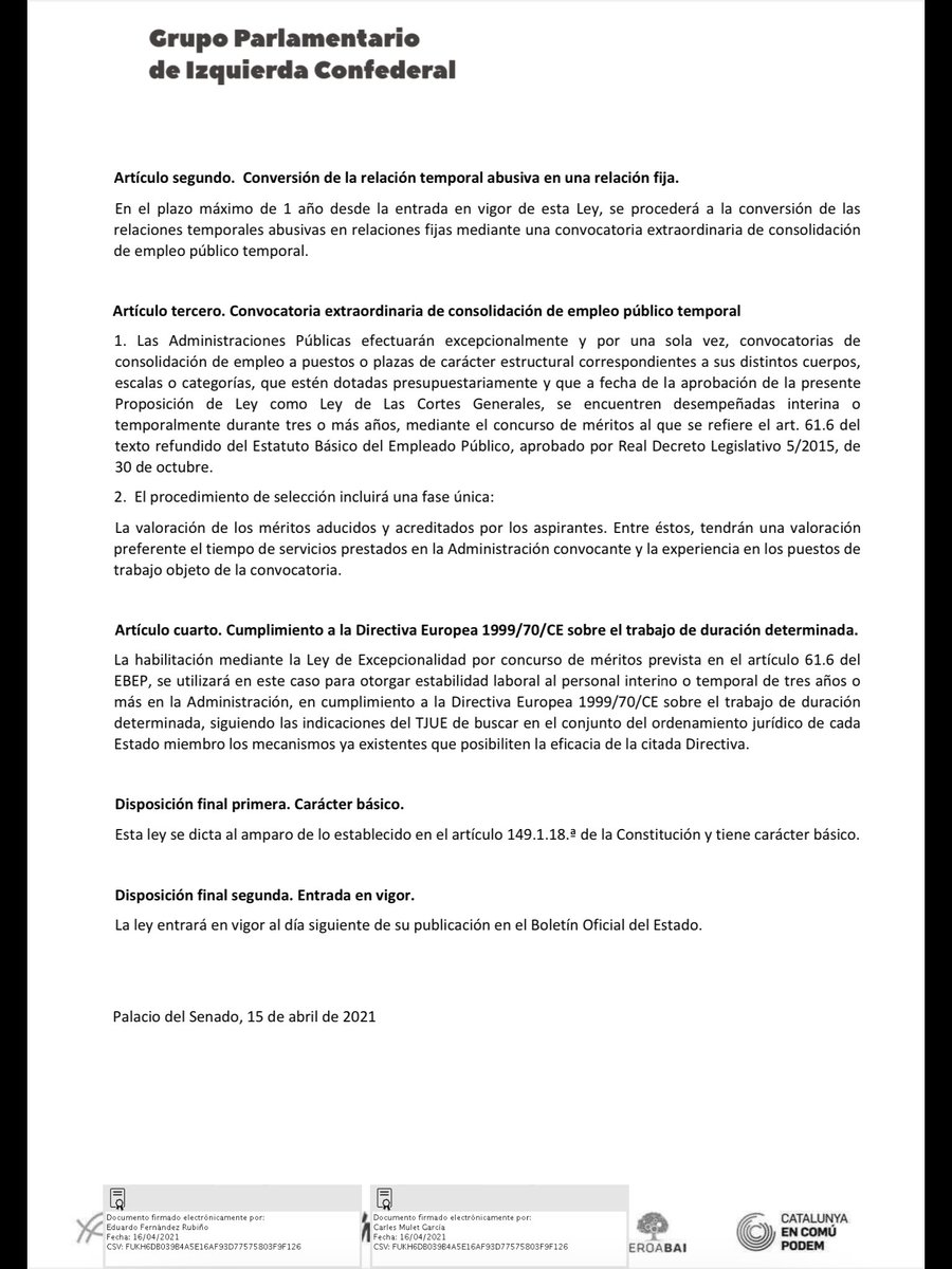 INTERACCAYTOVLC's tweet photo. A instancia de @carlesmulet ...tramitación de la siguiente Proposición de Ley de medidas para garantizar en el ámbito del empleo público, la estabilidad laboral del personal interino o temporal de tres años o más en la Administración, mediante un proceso excepcional. https://t.co/CXf0UKP1uE