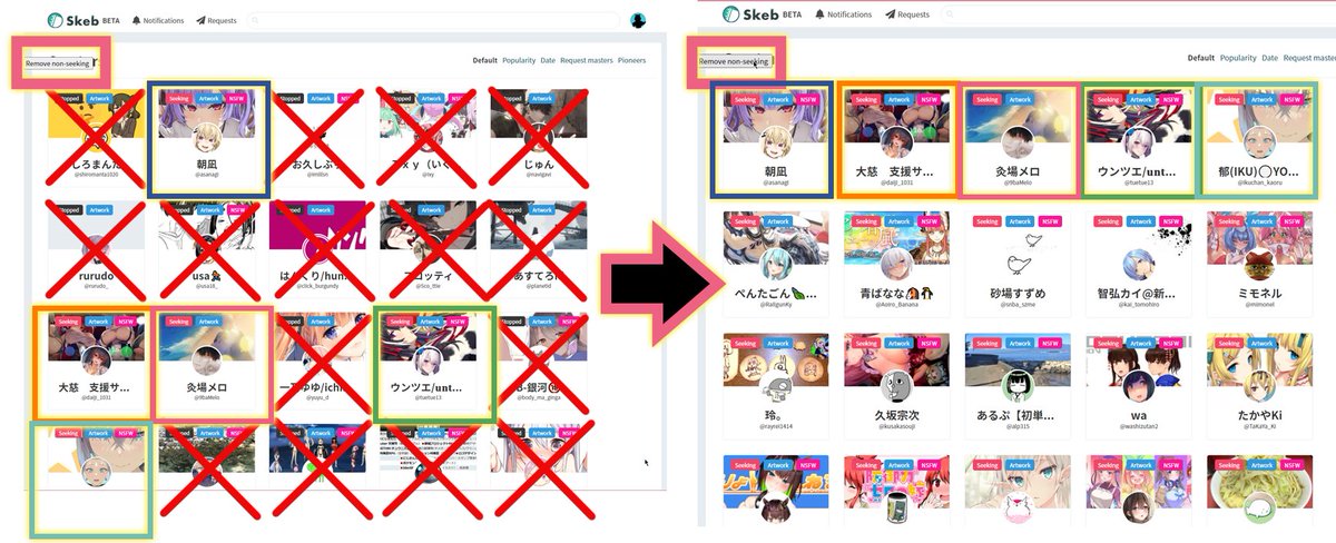 NiniNeen_'s tweet image. I wrote a (scuffed) userScript to help people on Skeb, filter only for artists open for commissions.
Install it here (read instructions):
greasyfork.org/en/scripts/425…
If you end up using it pls consider retweeting/dropping a follow for more maybe~ :D
#skeb #ENVtuber #userscript