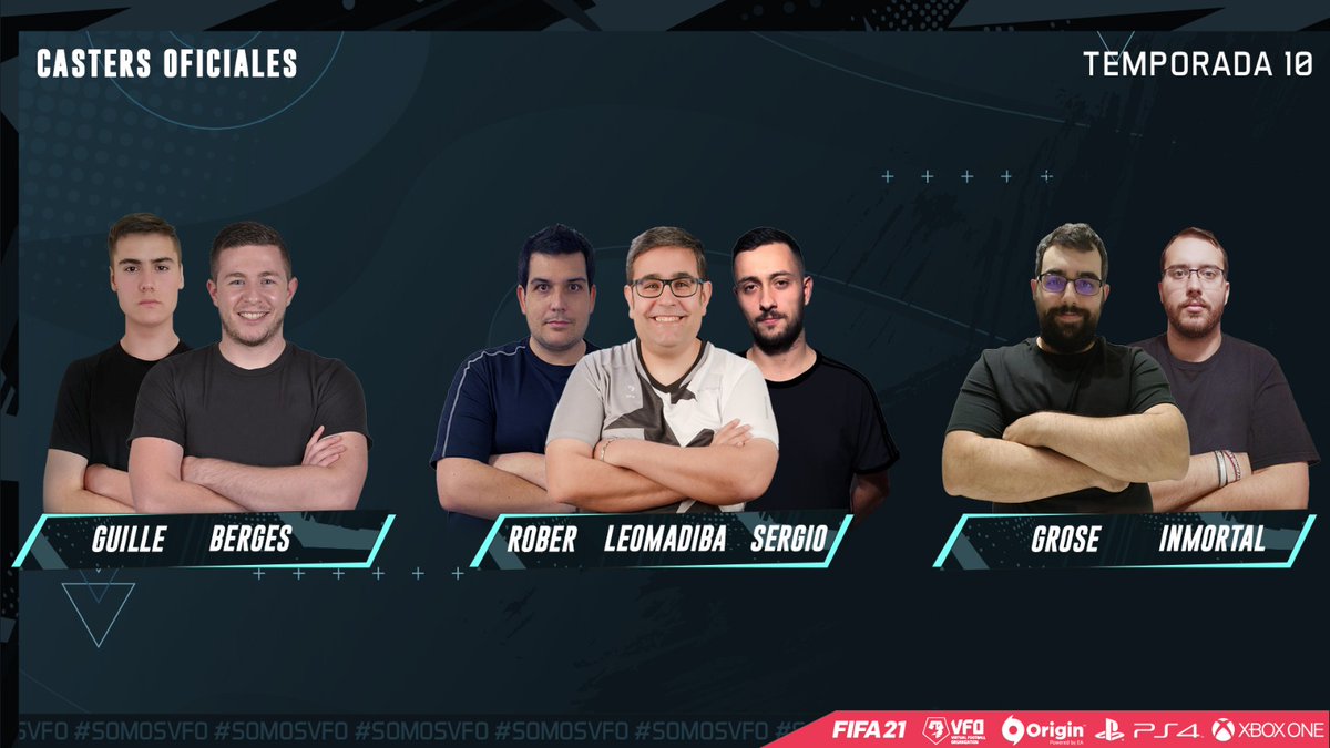 ▶️Os presentamos a los casters para la siguiente temporada de la competición

🏆<a href="/VFOspain_ps/">VFOspain PS</a> 

🎙️<a href="/LeonidasMadiba/">LeoMadiba</a> 
🎙️<a href="/RoberEsp/">Roberto Adrián</a> 
🎙️<a href="/SeeergioGM/">Sergio González</a> 

🏆<a href="/VFOspain_xbox/">VFOspain XBOX</a> 

🎙️<a href="/InmortalSFC/">inmortal</a>
🎙️<a href="/grose_caster/">Grose</a> 

🏆<a href="/VFOspain_pc/">VFOspain PC</a> 

🎙️<a href="/berges_caster/">⚽🏀 Pablo Berges 🎧🎙️</a> 
🎙️<a href="/guilleadp/">Guille Alonso.</a> 

#SomosVFO