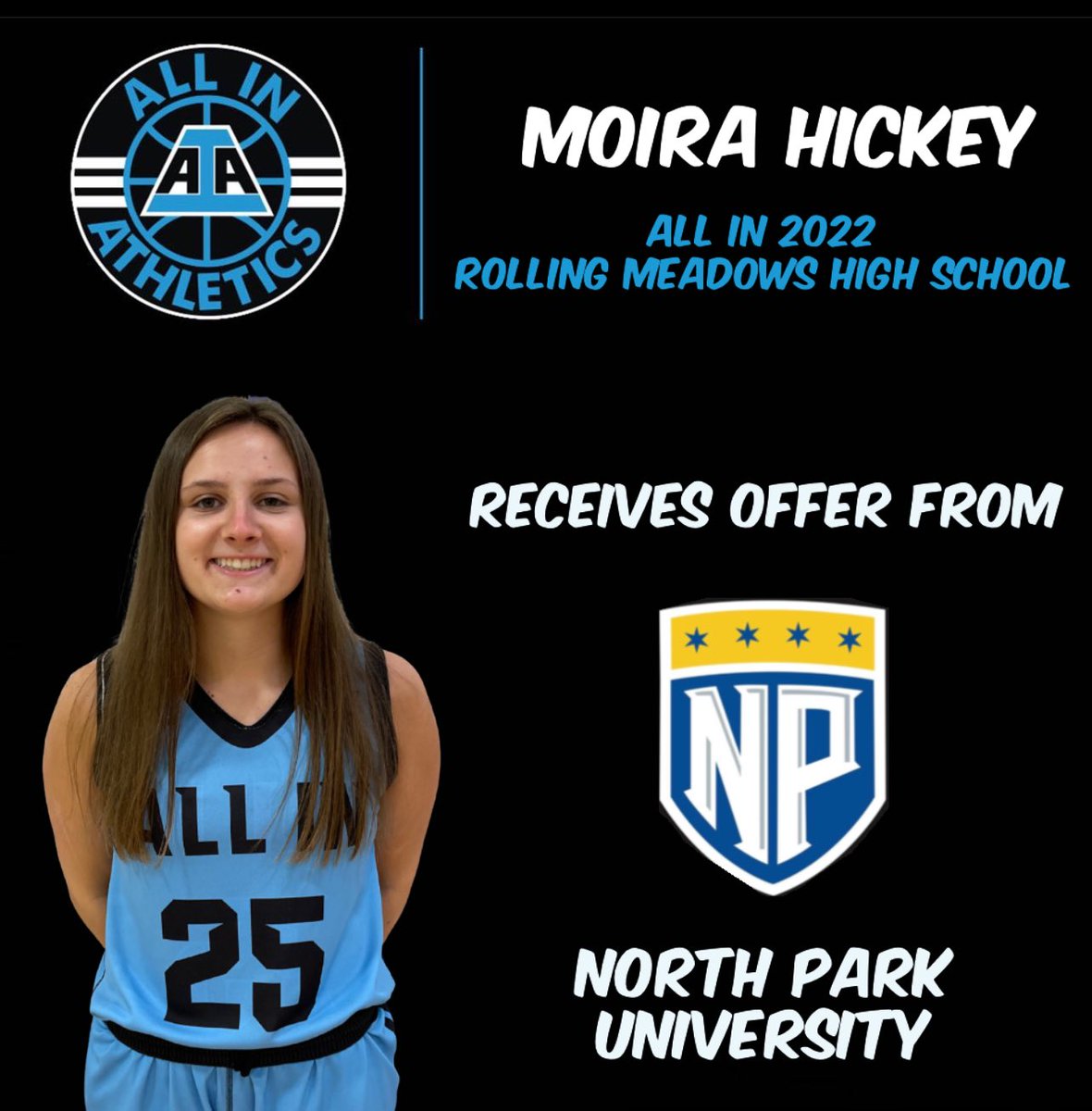 AIAelitegirls's tweet photo. Congratulations to ALL IN 2022 guard @HickeyMoira of @RMGirlsHoops on receiving an offer from @NPU_womenshoops ! #AllInFamily https://t.co/BDM8EHHKBy