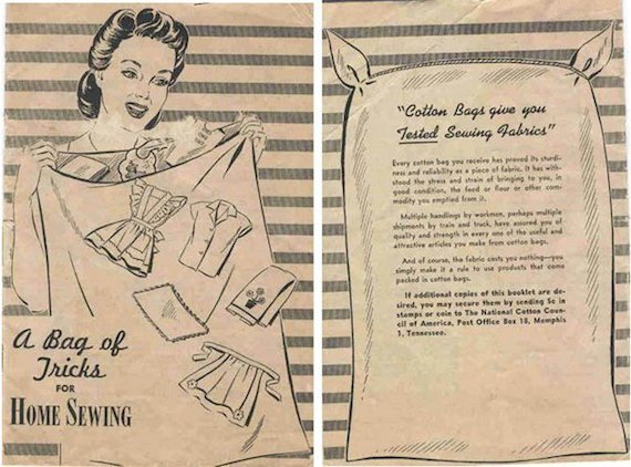 oh yeah, speaking of the phenomenon of repurposed feed sacks, fashion of the late 40s/early to mid 50s was heavily dependent on diy thanks to the lasting effects of wwii, so magazines often advertised patterns for making do with such since in store clothing was often too pricey