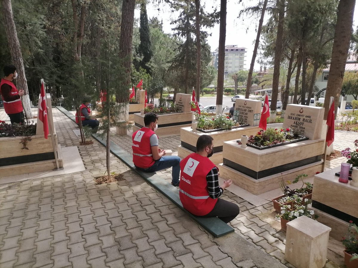 genckizilay07al's tweet photo. Genç Kızılay Alanya olarak Şehitler Haftasında şehitlerimizin kabirlerine ziyarete giderek dua ettik.Allah mekanlarını Cennet, ruhlarını Şad eylesin.🇹🇷 https://t.co/X0Lz1IMcmI
