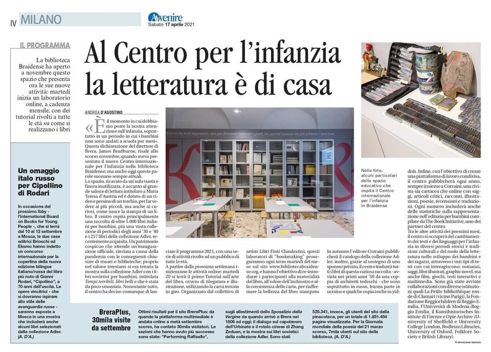 GrandeBrera's tweet photo. Le attività del #CIRCI confermano l'attenzione di Pinacoteca e Biblioteca Braidense per i bambini e ottengono ampio risalto sulla stampa. Ecco alcune delle pagine che i principali quotidiani hanno dedicato al nostro Centro Internazionale di Ricerca della Cultura dell'Infanzia. https://t.co/Nq3Nx6vamH