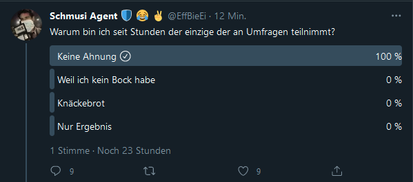 Fairwesen's tweet photo. @EffBieEi Hab "Keine Ahnung" gewählt.
Dachte, dass solltest du wissen. https://t.co/xDYmV27qSP