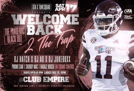 #Hailstate Tonight 🐶🐾🔥

Starkville Ms 🔌🔋

Club Empire 463 Jordan Lane 

<a href="/DJJukeboxlive/">BestDJInTheSouth 🚧</a> &amp; <a href="/djad_tsq/">DJ AD</a>  

Ladies Free Til 10pm‼️