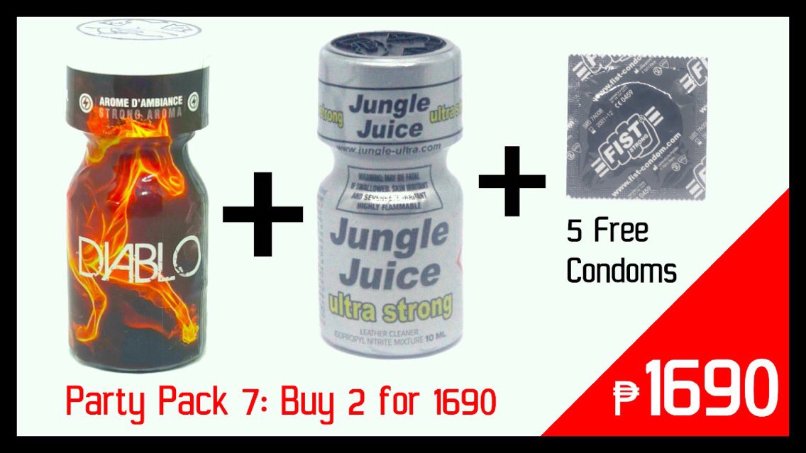 PhilippinesPop1's tweet photo. Due to overwhelming popularity of the last pack, here is Party Pack 7: https://t.co/IJGzwGxsbH

Diablo is a new arrival from France, and Jungle Juice Ultra Strong is one of the bestsellers. Buy your poppers now, from Manila to all PH. Limited stock. https://t.co/VjNfl1MmRa