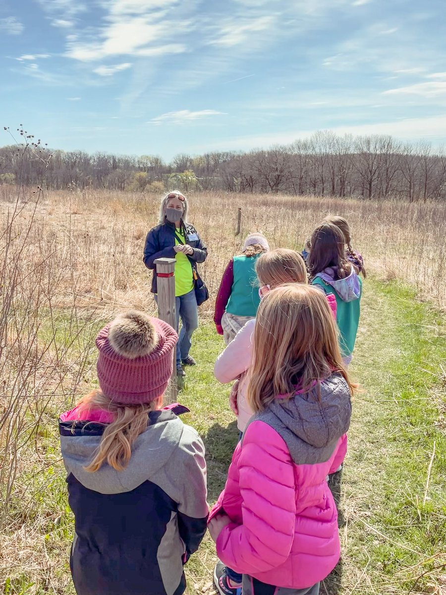 Shortz130's tweet photo. What a gorgeous day for our outing this morning at @wehrnature with Naturalist Holly. The girls earned their Animal Habitat badge! 🦆🪶🌳🐟🐿🌷🌼 #GirlScouts @GirlScoutsWISE @girlscouts #springinwisconsin #getoutdoors https://t.co/euffC6aEER