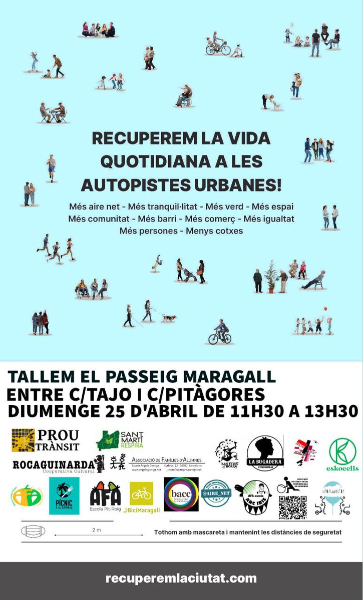 El nostre 1r tall serà el 25 d’abril. En aquesta matinal
comptarem amb el mag de carrer Enigma, la participació de la colla tabalera de
l’ <a href="/ampaarciris/">AFA Escola Arc Iris</a>, un taller per fer pancartes, un per preparar la plantació
escocells i altres activitats. #revoltaveinal #recuperemlaciutat