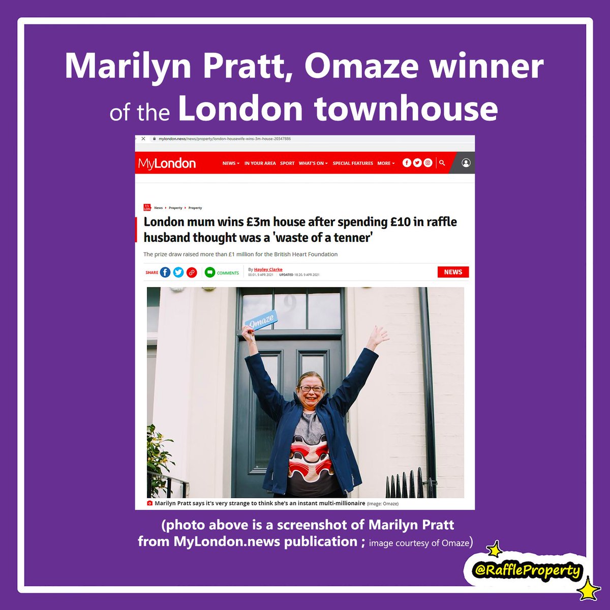 raffleproperty's tweet photo. 🔴 £3million London townhouse COMPETITION RESULTS !!

WINNER: Marilyn Pratt from Kent as reported by My London

Credits: screenshot by @idabarkerdotcom showing @myldn ; #marilynpratt image courtesy of @OmazeUK
 
— Team, She And The Cat’s Mother @SheAndTheCatsMo @raffleproperty https://t.co/So4GKSZ9F4