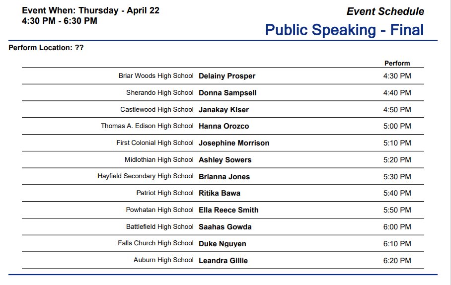 Good luck to our Public Speaking Finalists, who will be competing this Thursday! Finalists, links will be sent to you the morning of your competition. Congratulations, and good luck 😁