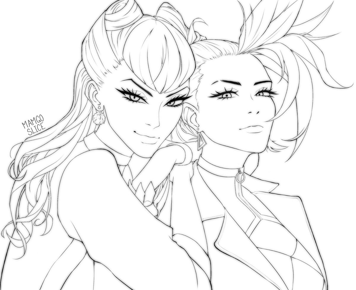 mamgoslice's tweet photo. THEY’RE LOOKING AT THE #1 BLADE 

#kda #kdafanart #akalynn #kahri #ArtofLegends #lineart https://t.co/VDymxVs3oA
