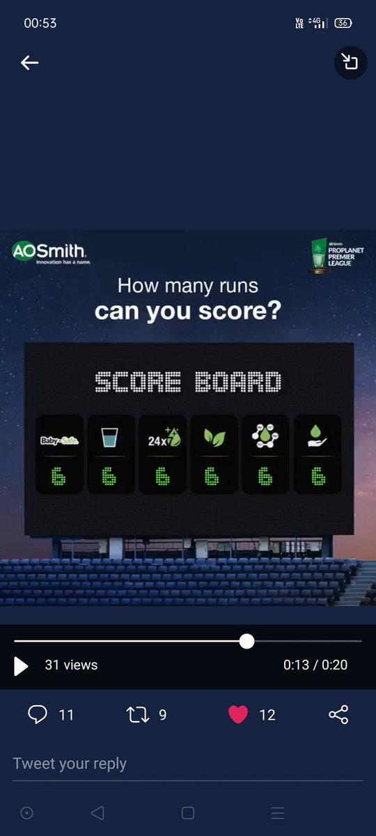 @AOSmithin ↪️Here is my perfect screenshot dear team ❤️
@AOSmithin
#ProPlanetPremierLeague #BeatThemAll #LikeAPro #AOSmith #WaterHeaters #WaterPurifiers #Cricket #CricketSeason #Contest

@PritiNivoriya @MistuniB @nikp_05 @Sagar2612 @Subhankar_Engg @SunilDSouzaa @JayshreeMalhot6 @BirjuDamani