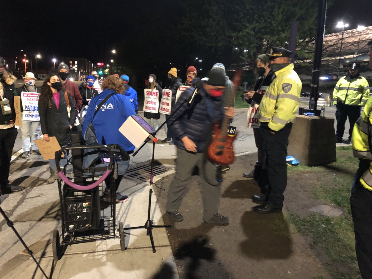 DSA arranged for musicians from across MA to travel to St. Vincent Hospital today and play on the picket line for the striking nurses. The cops just showed up and made them leave claiming that they don't have a permit to perform live music.
